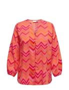 Carjara L/S V-Neck Top Aop Pink ONLY Carmakoma