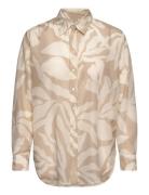 Rel Palm Print Cot Silk Shirt Beige GANT