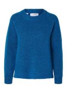 Slflulu Ls Knit O-Neck Noos Blue Selected Femme