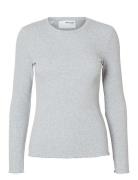 Slfanna Ls Crew Neck Tee S Noos Grey Selected Femme