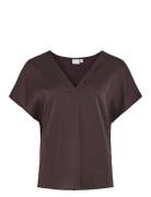 Viellette V-Neck S/S Satin Top - Noos Brown Vila