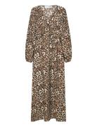 Slfsalli-Damina Ls Aop Ankle Dress B Brown Selected Femme