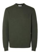 Slhdane Ls Knit Structure Crew Neck Noos Green Selected Homme