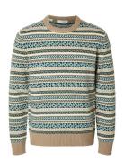 Slhfade Ls Knit Fairisle Crew Neck Beige Selected Homme