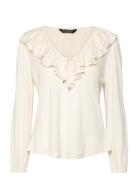 Ruffle-Trim Jersey Tie-Neck Top Cream Lauren Ralph Lauren