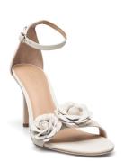 Allie Floral-Trim Nappa Leather Sandal White Lauren Ralph Lauren