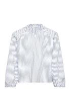 Ruched Detail Striped Blouse Blue Mango