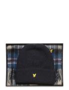 Lambswool Blend Checked Scarf And Beanie Gift Set Navy Lyle & Scott