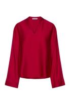 Nina V-Neck Silk Blouse Red Ahlvar Gallery