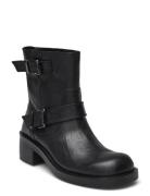 Biaharper Mid Calf Biker Boot Pull Up Leather Black Bianco