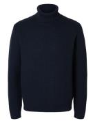 Slhzig Ls Knit Structure Roll Neck Navy Selected Homme