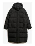 Longline Hooded Puffer Jacket Black Superdry