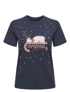 Onlxmas Life Yrsa Christmas S/S Top Jrs Navy ONLY