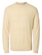 Slhtray Ls Knit Merino Crochet Crewneck Cream Selected Homme