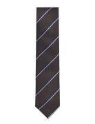 Polyester Tie With Stripe 7 Cm Brown Lindbergh Black