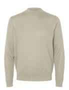 Slhtray Ls Knit Merino Mock Neck Noos Beige Selected Homme