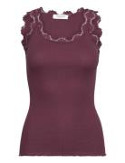 Rwbabette Sl U-Neck Long Lace Top Burgundy Rosemunde