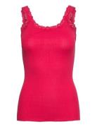 Rwbabette Sl Deep Back Lace Top Red Rosemunde