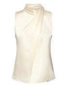 Turtleneck Draped Satin Blouse Cream Mango