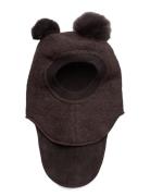 Balaclava Wool Alpaca Pompoms Brown Huttelihut