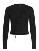 Long Sleeve Tie Top Black Monki