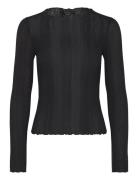 Ribbed Long Sleeve Lettuce Hem Top Black Monki