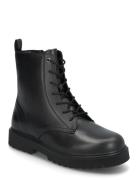 Lace-Up Leather Ankle Boots Black Mango