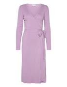 Fine Knit Rib Wrap Midi Dress Purple Davida Cashmere