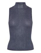 Lurex Knitted Top With Perkins Neck Blue Mango