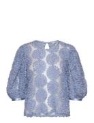 Nadja 3D Flower Puff Sleeve Blouse Blue Bubbleroom