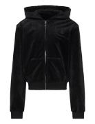 Tonal Embro Velour Zip Thru Hoodie Black Juicy Couture