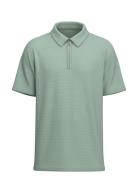 Slhsander Seersucker Zip Ss Polo Green Selected Homme