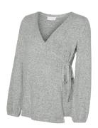 Mlalice Tess Ls Jrs Wrap Top 2F Grey Mamalicious