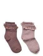 2 Pk Wool Lace Socks Nora Pink Wheat