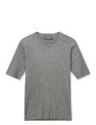 Mmrelena Rib Ss Crew Neck Knit Grey MOS MOSH