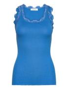 Rwbabette Silk Sl U-Neck Lace Top Blue Rosemunde