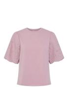 Yaslex Ss Top W. Emb Sleeves S. Noos Pink YAS