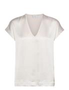 Dante6-Luiza Satin V-Neck Top Cream Dante6