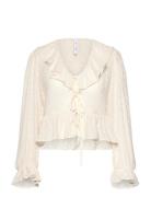 Ruffled Blouse With Bow Closure Beige Mango