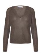 V-Neck Lurex Sweater Brown Mango