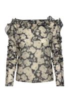 Angeline Rounded Frills Organza Blouse Navy Malina