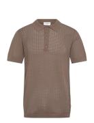 Crochet Knitted S/S Polo Brown Lindbergh