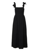 Bow-Strap Seersucker Summer Dress Black Lexington Clothing