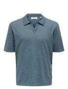 Onsgeorge Reg 12 Linen Ss Polo Knit Blue ONLY & SONS