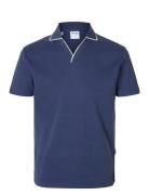 Slhsangev Split Neck Ss Polo Blue Selected Homme