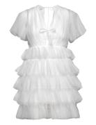 Deep V-Neck Tulle Dress White Bubbleroom
