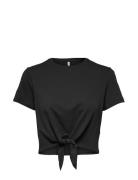 Onlmay S/S Short Knot Stripe Top Jrs Black ONLY