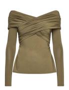 Siri Off Shoulder Jersey Top Khaki Malina