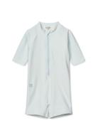 Max Seersucker Shortsleeve Swim Jumpsuit Blue Liewood