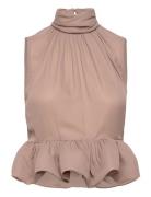 Lune Halterneck Frilled Hem Blouse Brown Malina